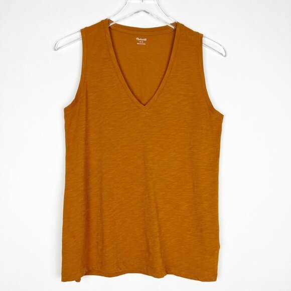 Madewell Whisper Cotton V-Neck Tank. Spiced Olive. Size S - Picture 3 of 11